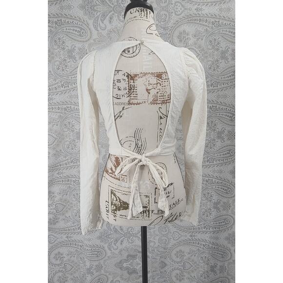 Free People Women's long sleeve crop top cinch front Ivory Size XS Boho Chic - Picture 4 of 12